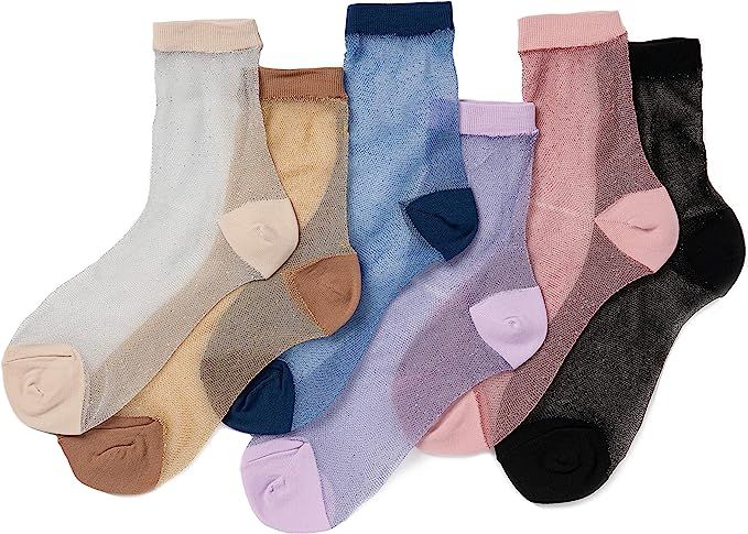 Amazon.com: Women's Shiny Pearl Socks Colorful Glitter Crew Socks (One Size fit : Regular, 6Pair-... | Amazon (US)