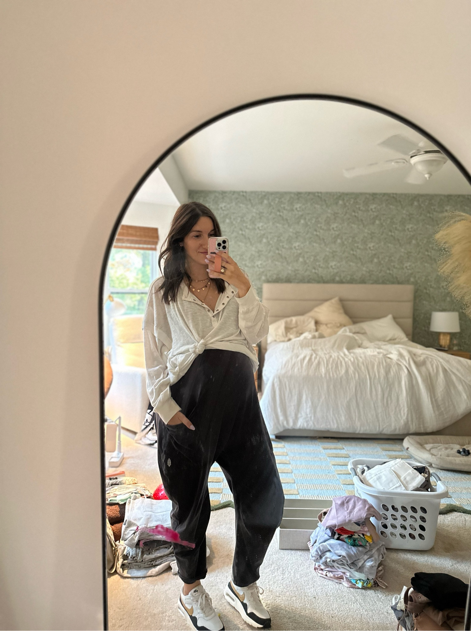 Bumpfit at 35.5 weeks || 

Jumpsuit- true to size (medium for me), fits baggy style
Henley- tied in knot over the bump (size medium for me)- it is oversized! 