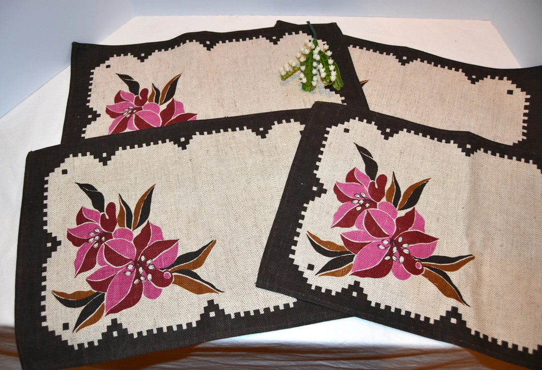 Vintage Placemats Four Polish Linen Earthy Flowers Euro Chic - Etsy | Etsy (US)