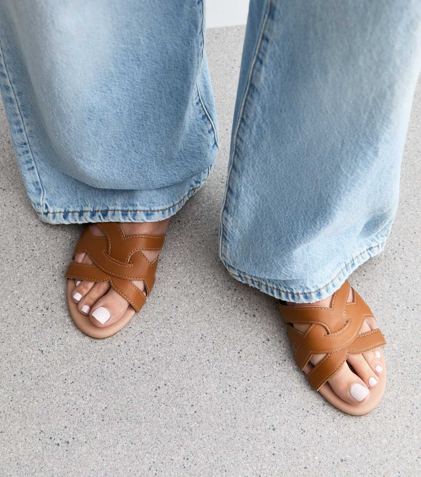 Tan Faux Leather Cut Out Interwoven Strap Sandals | New Look | New Look (UK)