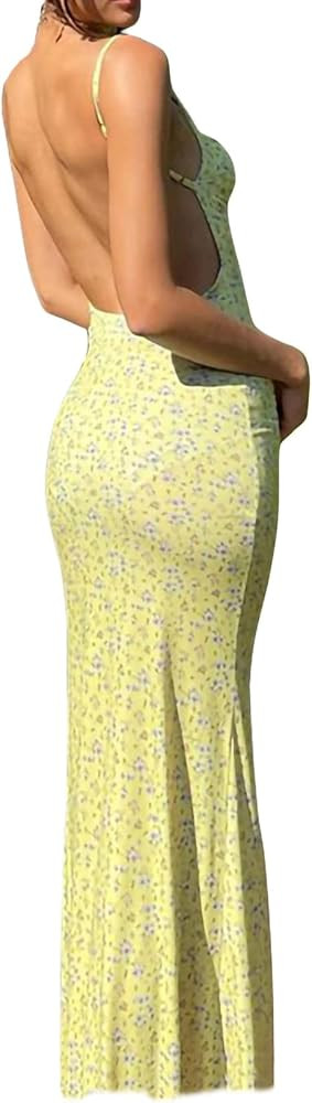 Women Sexy Sleeveless Spaghetti Strap Split Satin Dress Tie Dye Backless Midi Dresses Y2K Bodycon... | Amazon (US)