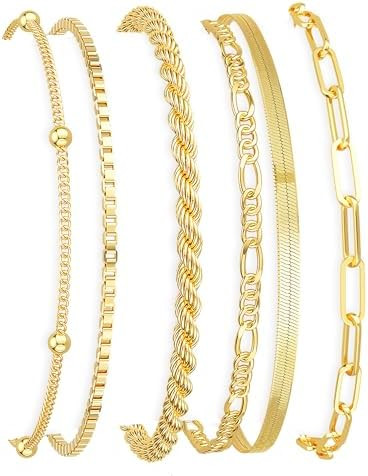 DEARMAY Gold Bracelets for Women Waterproof, 14K Gold Plated Jewelry Sets Trendy Thin Dainty Stac... | Amazon (US)