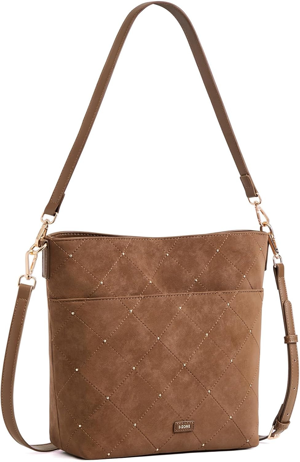 S-ZONE Faux Suede Purses for Women, Bucket Handbag Crossbody Bag 2 Straps | Amazon (US)
