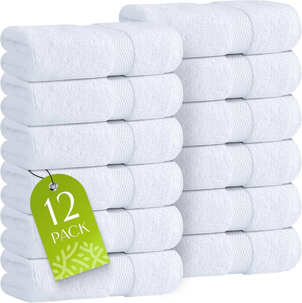 Wealuxe White Washcloths 12 Pack - 600 GSM 100% Ring-Spun Cotton Wash Cloths for Showering, Highl... | Amazon (US)