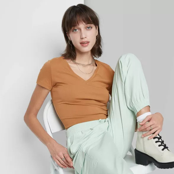 Women's Short Sleeve V-Neck Cropped T-Shirt - Wild Fable™ | Target