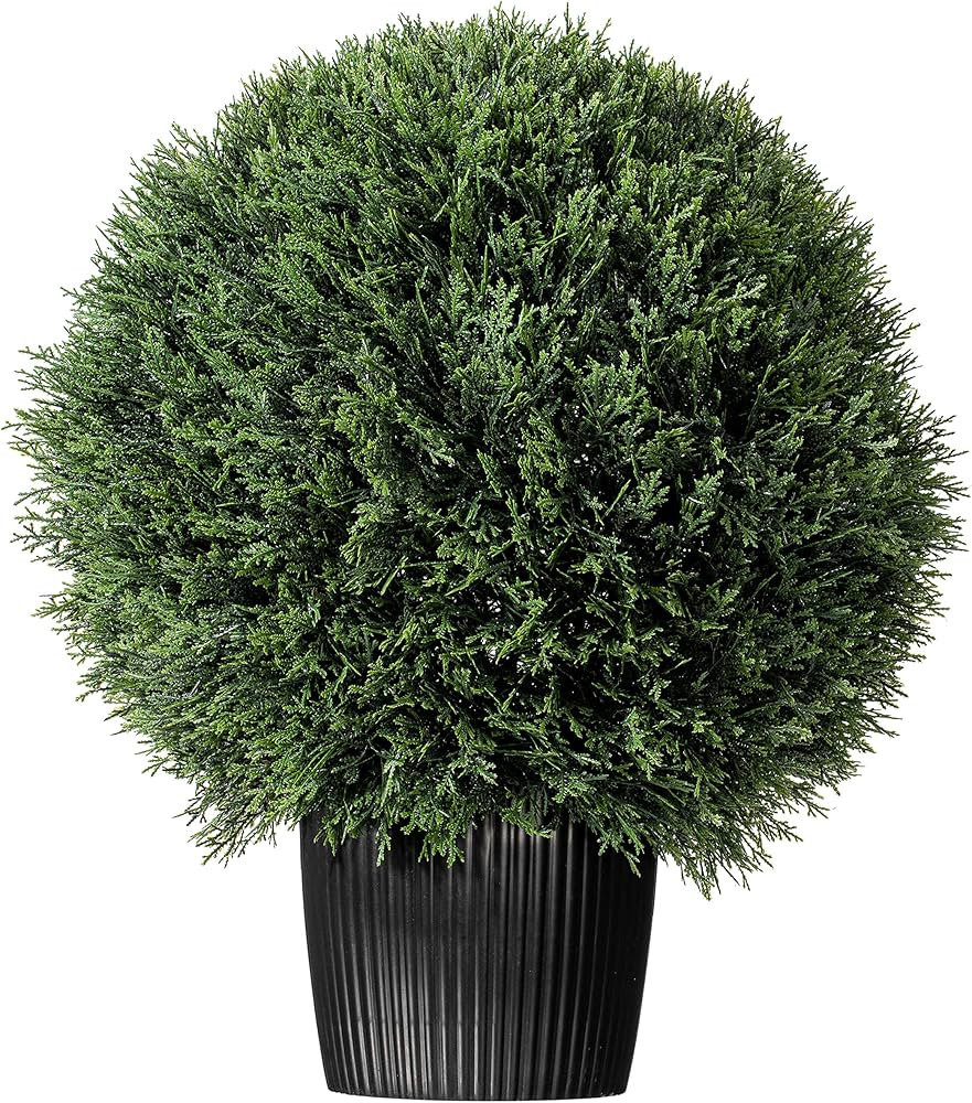 Vickerman Everyday 20" Artificial Silk Cedar Topiary Ball - UV Resistant Indoor Outdoor - Potted Natural Green - Home Patio Tabletop Faux Bush Decoration | Amazon (US)