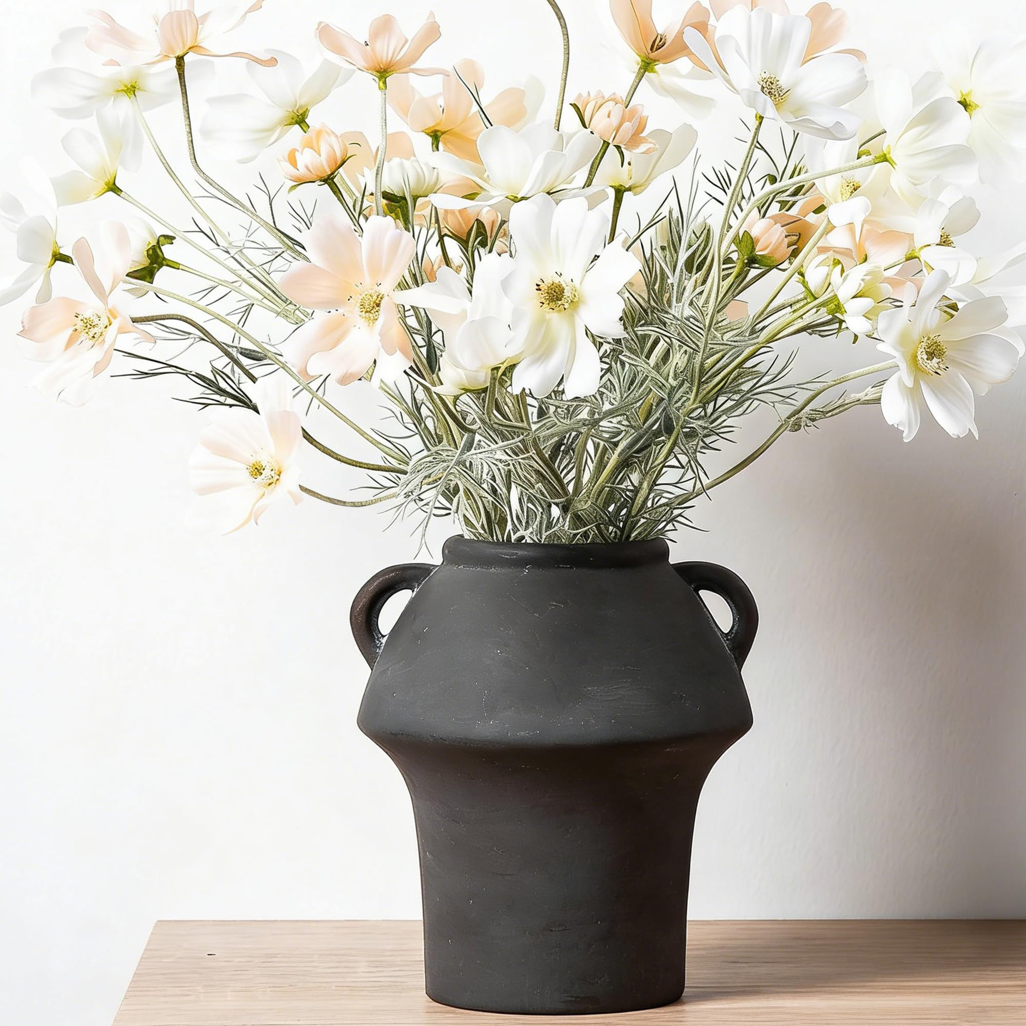 Black Vases Home Decor - Ceramic Vase for Flowers - Decorative Vase with Handle - Unique Fall Vas... | Amazon (US)