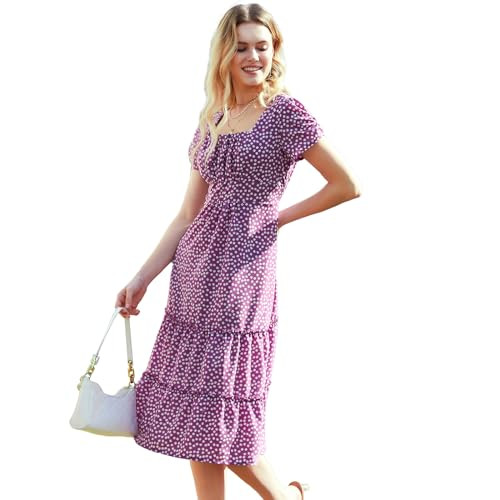 WDMYS Flowy Boho Chic Maxi Casual Pruple Dresses Beach Party Dailylife for Women | Amazon (US)
