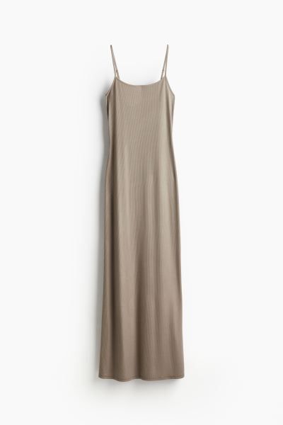 Ribbed maxi dress - Greige - Ladies | H&M GB | H&M (UK, MY, IN, SG, PH, TW, HK)