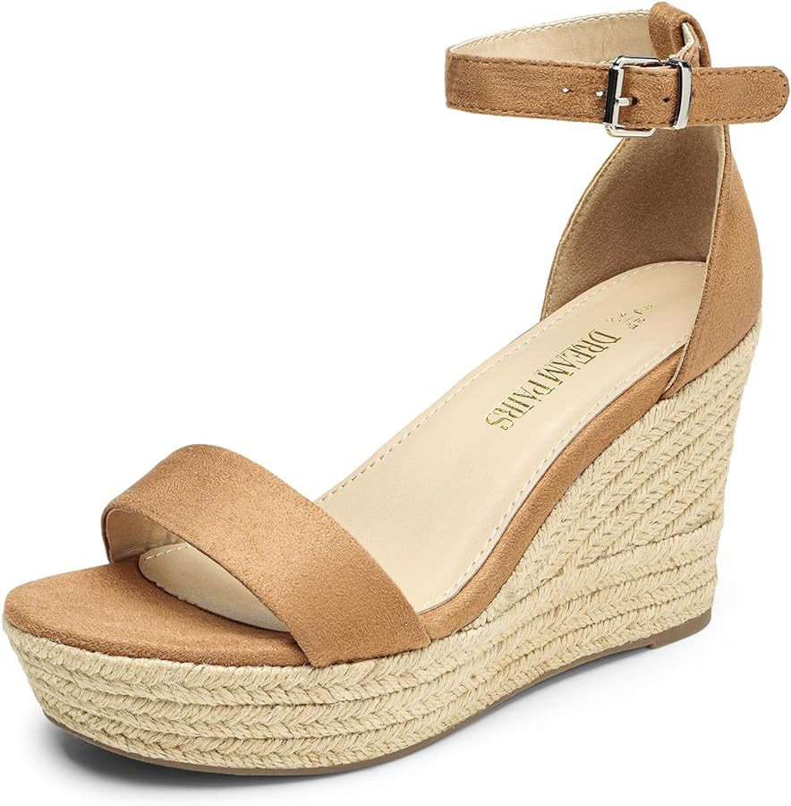 DREAM PAIRS Women's Open Toe Espadrilles Wedge Sandals, Comfortable Adjustable Ankle Strap 3.6 In... | Amazon (US)