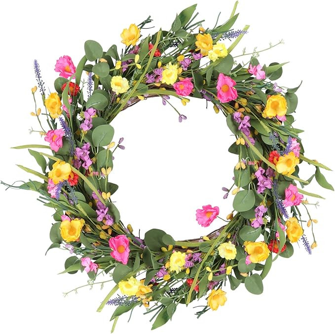 VIGEIYA 22" Artificial Floral Wreath for Front Door Outdoor with Lavender Green Eucalyptus Leaves... | Amazon (US)