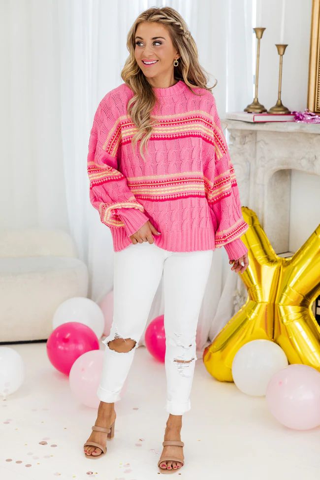Good On My Own Pink Striped Cable Knit Sweater | Pink Lily