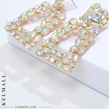 Rhinestone Rectangle Dangle Earrings for Women Sparkly Crystal Geometric Drop Statement Earrings ... | Amazon (US)