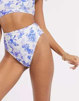 ASOS DESIGN high leg high waist bikini bottom in floral print | ASOS (Global)