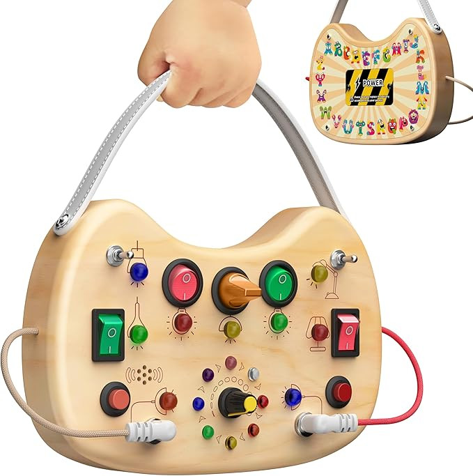 Busy Board with LED Light Switches,Toddlers Montessori Educational Toys for 1 2 3 Years Olds,Wood... | Amazon (US)