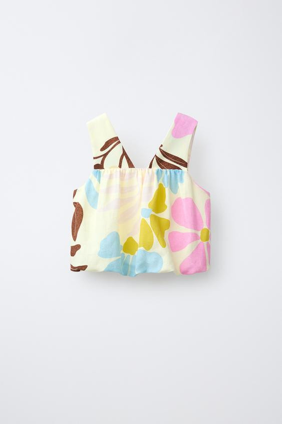 LINEN BLEND BALLOON TOP | Zara US