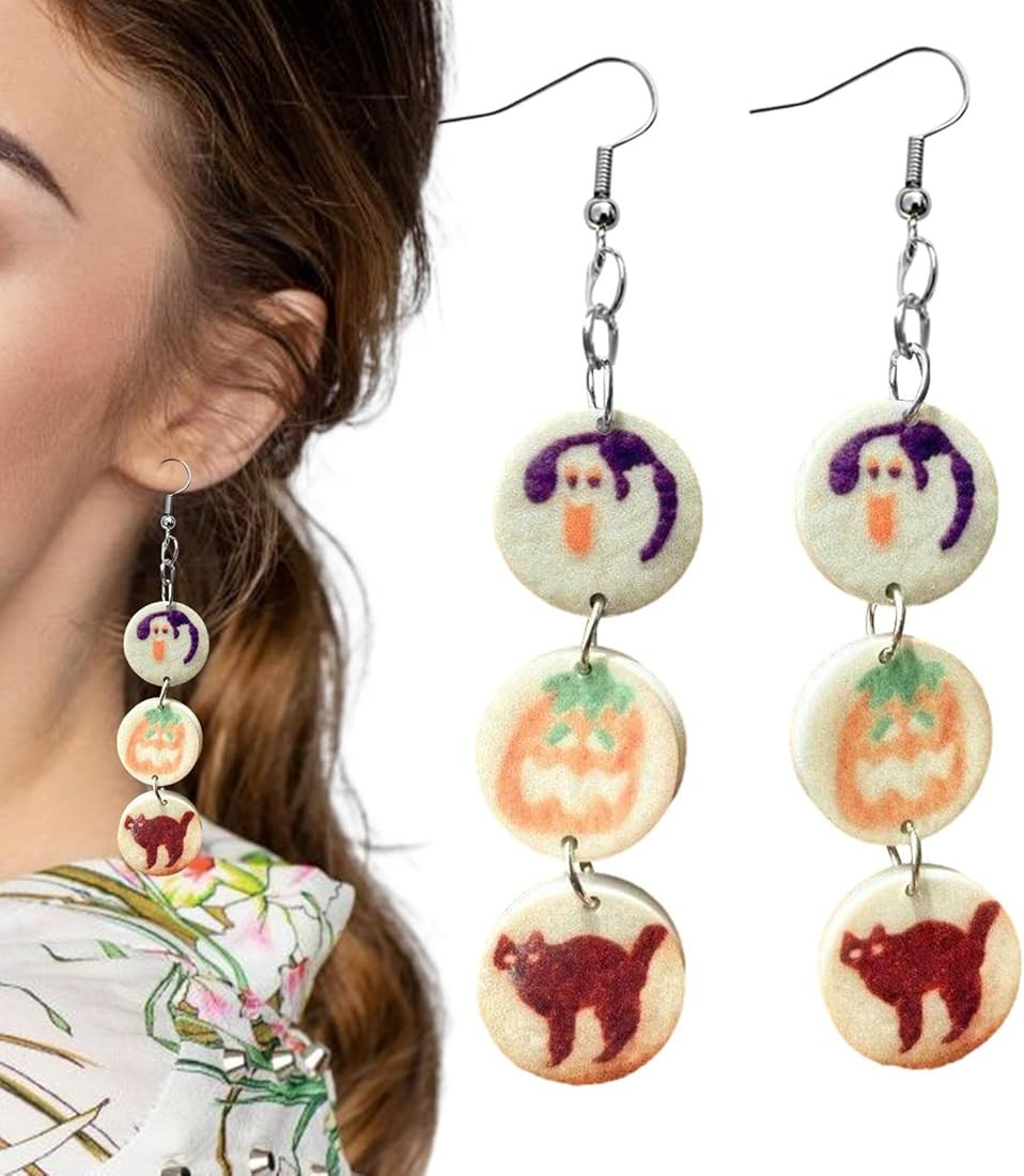 LIETEX Earrings Halloween - Funny Earrings Cat Ghost Pumpkin Acrylic Cartoon - Earrings Cat Ghost... | Amazon (US)