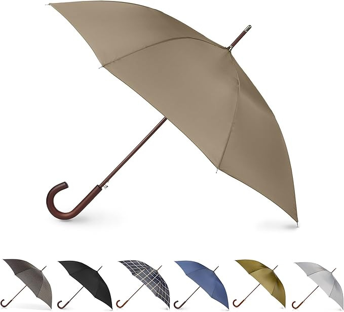 Totes Eco Auto Open Umbrella Classic Wooden J Stick Handle with Easy Grip - Windproof, Rainproof ... | Amazon (US)
