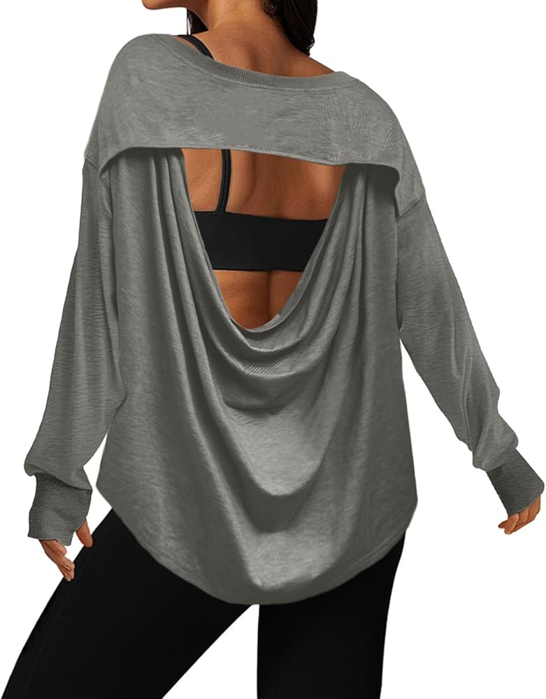 UNIANKIYA Open Back Workout Tops for Women Long Sleeve T Shirts Casual Activewear Athletic Yoga G... | Amazon (US)