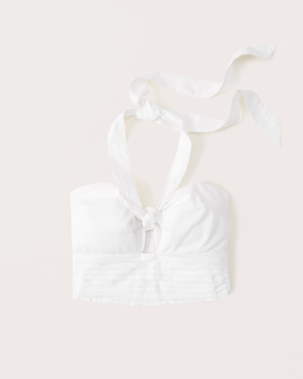 Poplin Knot-Front Halter Top | Abercrombie & Fitch (US)