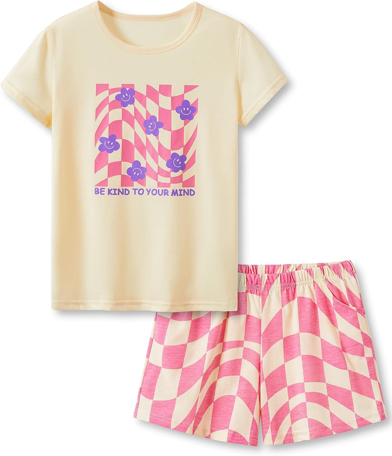 Beezizac Girls Cotton Sleepover Pajama Set for Little & Big Girls Short Sleeve Set 2-Piece PJ Siz... | Amazon (US)