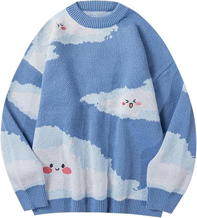 Yimoon Men Oversized Sweater Graphic Cable Knit Jumper Cute Unisex Crewneck Pullover | Amazon (US)