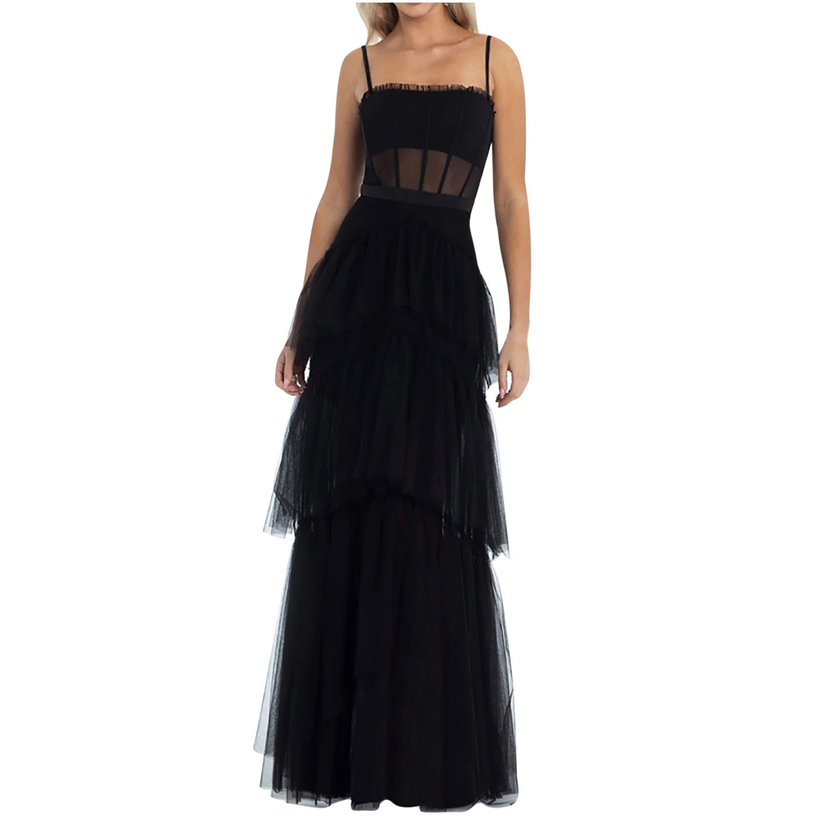 Jsezml Women Tiered Tulle Dress Sleeveless Corset Evening Ball Gown Spaghetti Strap Wedding Party... | Walmart (US)