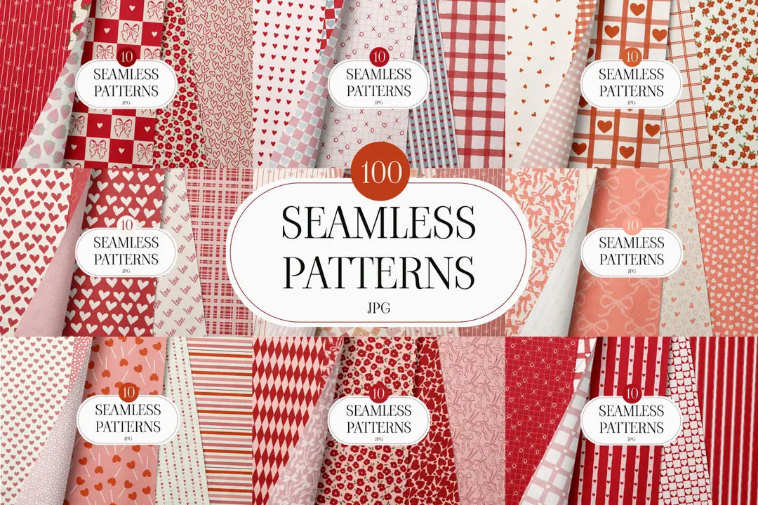 100 Seamless Valentine Patterns Bundle, Heart Gingham Plaid Digital Paper, Red Pink Love Backgrou... | Etsy (US)