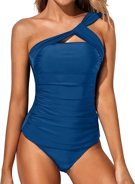 Tempt Me Two Piece Tankini Bathing Suits for Women One Shoulder Swim Top with Shorts Swimsuits | Amazon (US)
