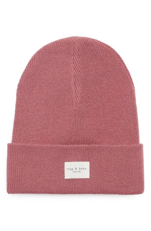 rag & bone Addison Logo Patch Wool Blend Beanie in Rose at Nordstrom | Nordstrom