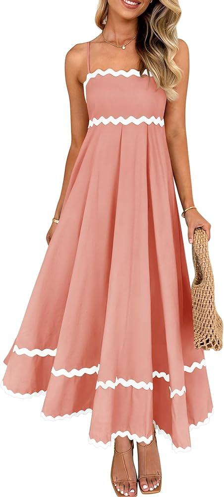 ZESICA Women's 2026 Summer Spaghetti Straps Sleeveless Backless Sundress Flowy Smocked Lace Swing... | Amazon (US)