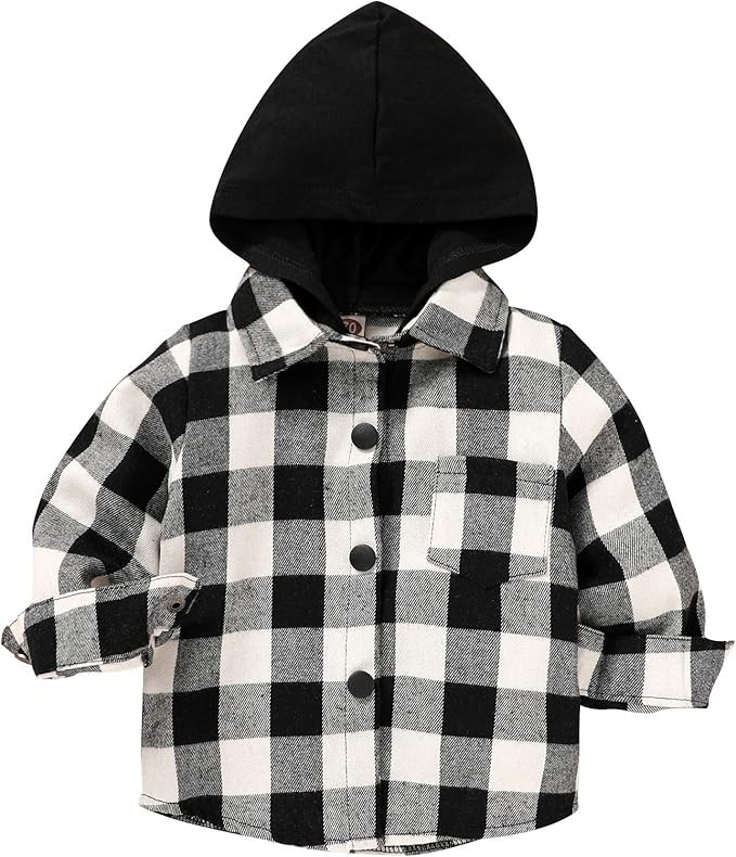 Toddler Kids Boys Girls Flannel Hooded Plaid Shirt Button Baby Red Plaid Shirt Plaid Shirt Hooded... | Amazon (US)