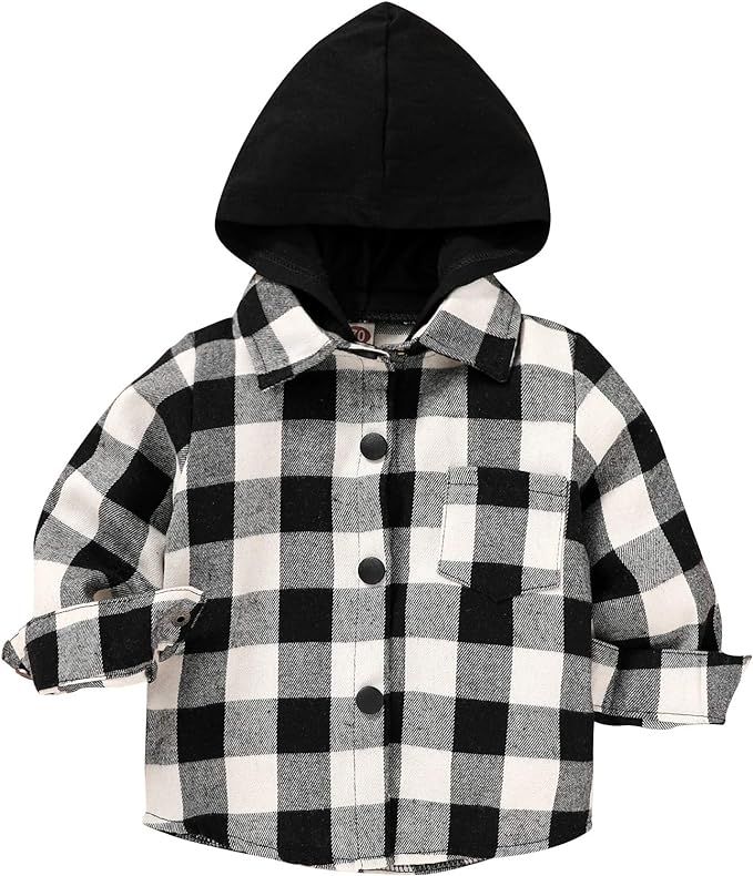 Toddler Kids Boys Girls Flannel Hooded Plaid Shirt Button Baby Red Plaid Shirt Plaid Shirt Hooded... | Amazon (US)