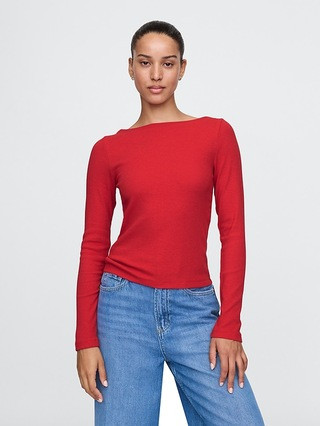 Modern Rib Cropped Boatneck T-Shirt | Gap (CA)