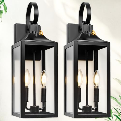 Black Dusk to Dawn Outdoor Wall Lantern 2-Light, 19" Large Outside Modern Wall Sconce Light Fixtu... | Amazon (US)