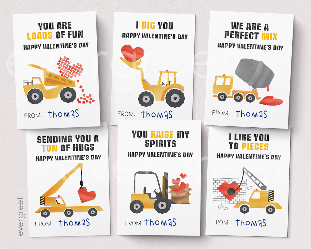Kids Valentine Cards | INSTANT DOWNLOAD | Construction Vehicles, Construction Trucks, Valentines,... | Etsy (US)