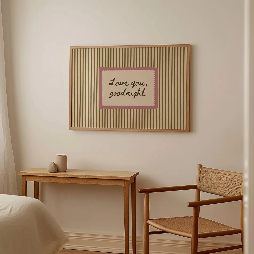 Love You Goodnight Print: Retro Striped Wall Art, Neutral Bedroom Decor (Digital Download, Horizo... | Etsy (US)