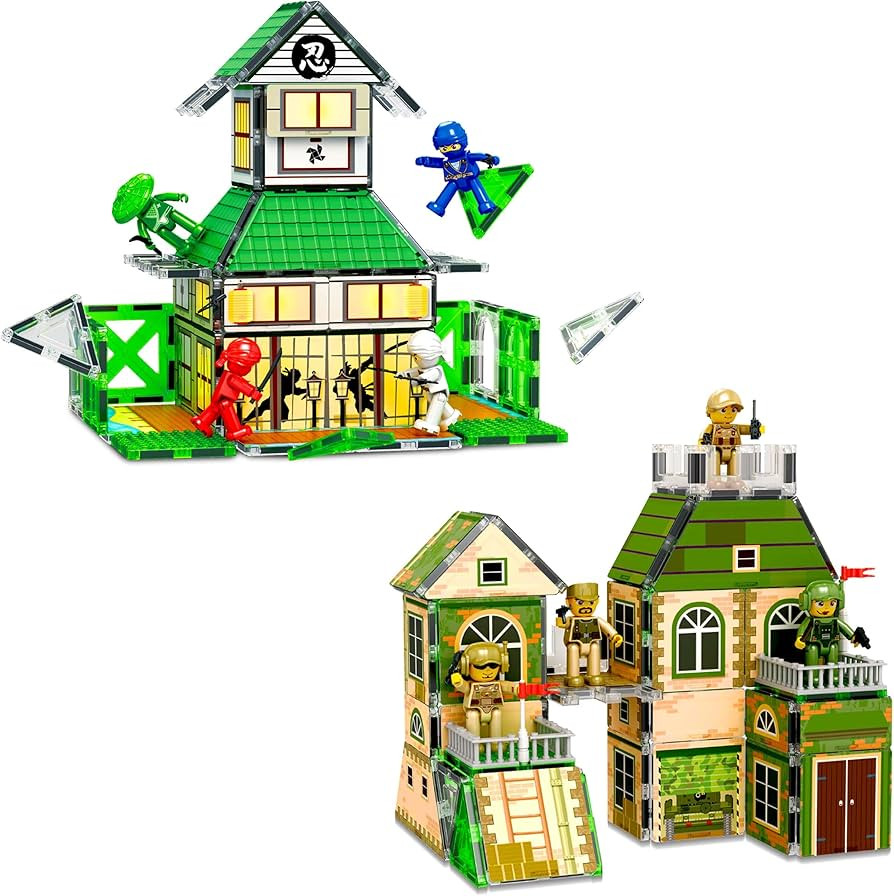 PicassoTiles 102pc Magnet Tile Building Block Ninja & Troop Theme Double Sided Printings 2in1 wit... | Amazon (US)