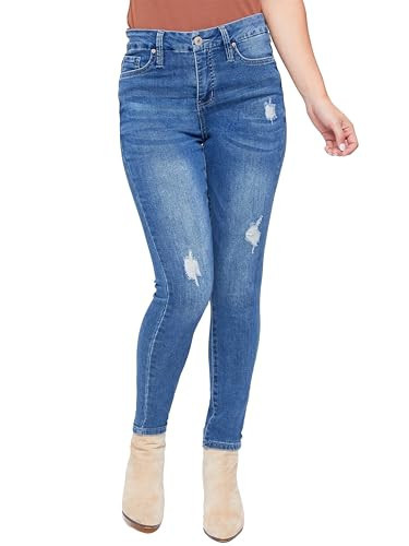 Royalty for Me Women's Curvy Ultra High Rise Skinny Jeans, Indigo Blue Rips, 6 | Amazon (US)