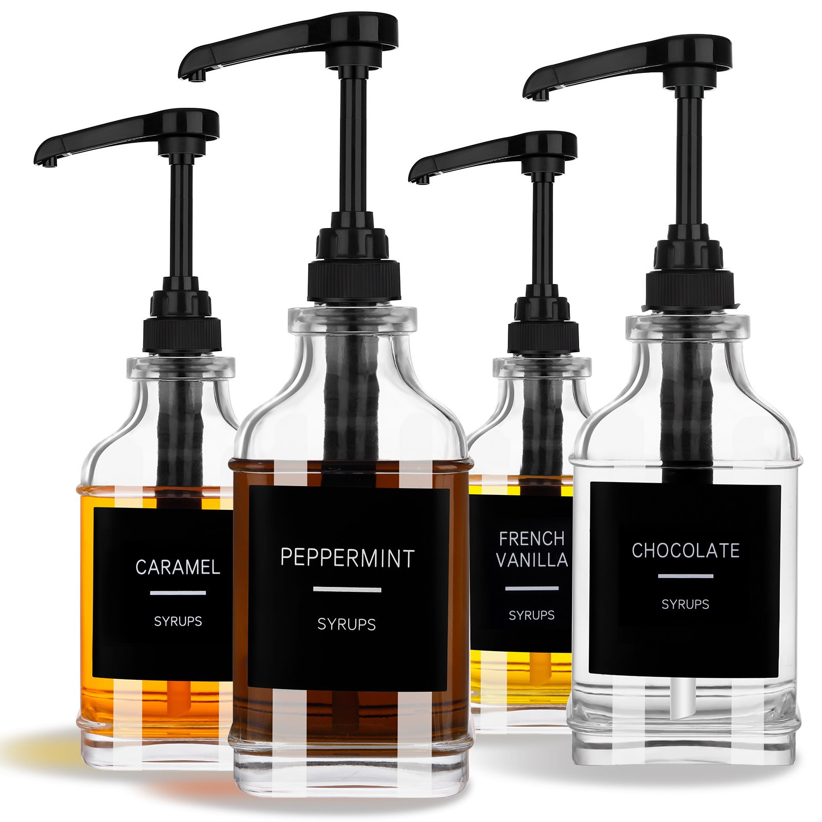 Topekada 4 Pack Glass Coffee Syrup Dispenser for Coffee Bar, Square Syrup Pump Dispenser with 1/4... | Walmart (US)