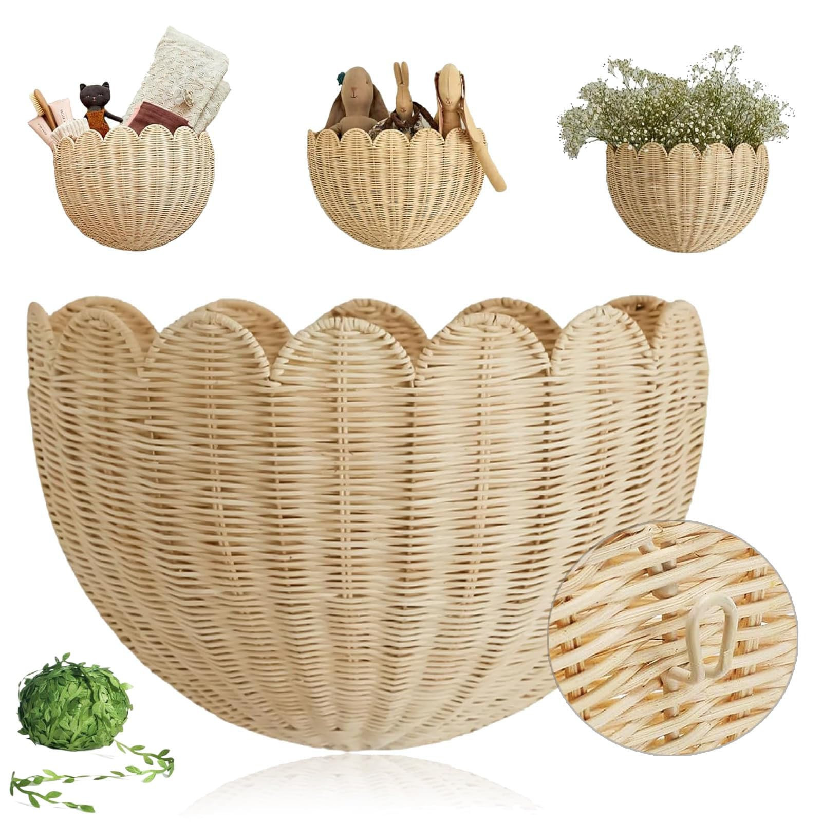 Scalloped Wall Basket, Scalloped Hanging Wicker Baskets for Wall, Hand Scalloped Modern Simplicit... | Amazon (CA)