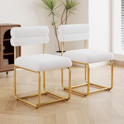 KTMBDW Dining Chairs Set of 2, Boucle Upholstered Modern Mid Century Square Kitchen Chairs with Curved Backrest & Metal Legs for Living Room - Beige | Target