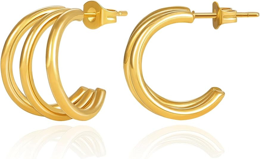 Chunky Gold Hoop Earring for Women, 18K Gold Plated Lightweight Thick Gold Hoops Earrings, Hypoal... | Amazon (US)