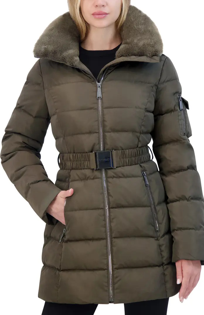 Laundry by Shelli Segal Faux Fur Trim Hooded Belted Puffer Jacket | Nordstromrack | Nordstrom Rack