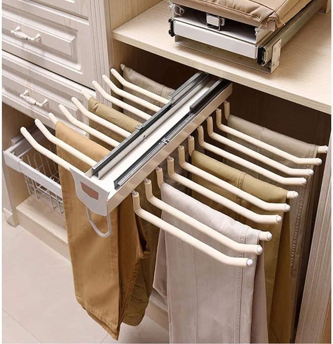 Pull Out Trousers Rack 22 Arms Steel Pull Out Pants Rack Pants Hanger Bar Clothes Organizers for ... | Amazon (US)