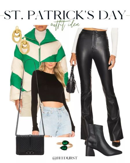 St Patrick’s Day outfit, St Paddy’s day outfit, St Patrick’s Day outfit idea, St Paddy’s outfit idea, party outfit idea, green jacket, leather pants, flare leather pants, ankle boots, black booties, crossbody bag, cropped tee, gold earrings

#LTKshoecrush #LTKSeasonal #LTKstyletip