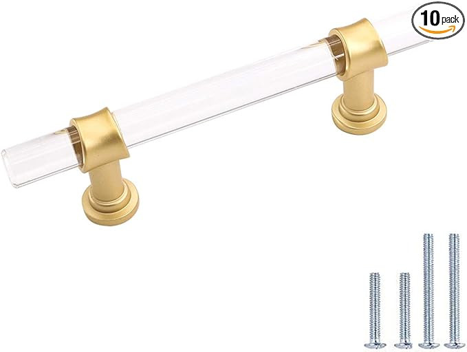 10 Pack | Peaha Acrylic Drawer Pulls Kitchen Cabinet Handle Gold Dresser Drawer Pull Brushed Bras... | Amazon (US)