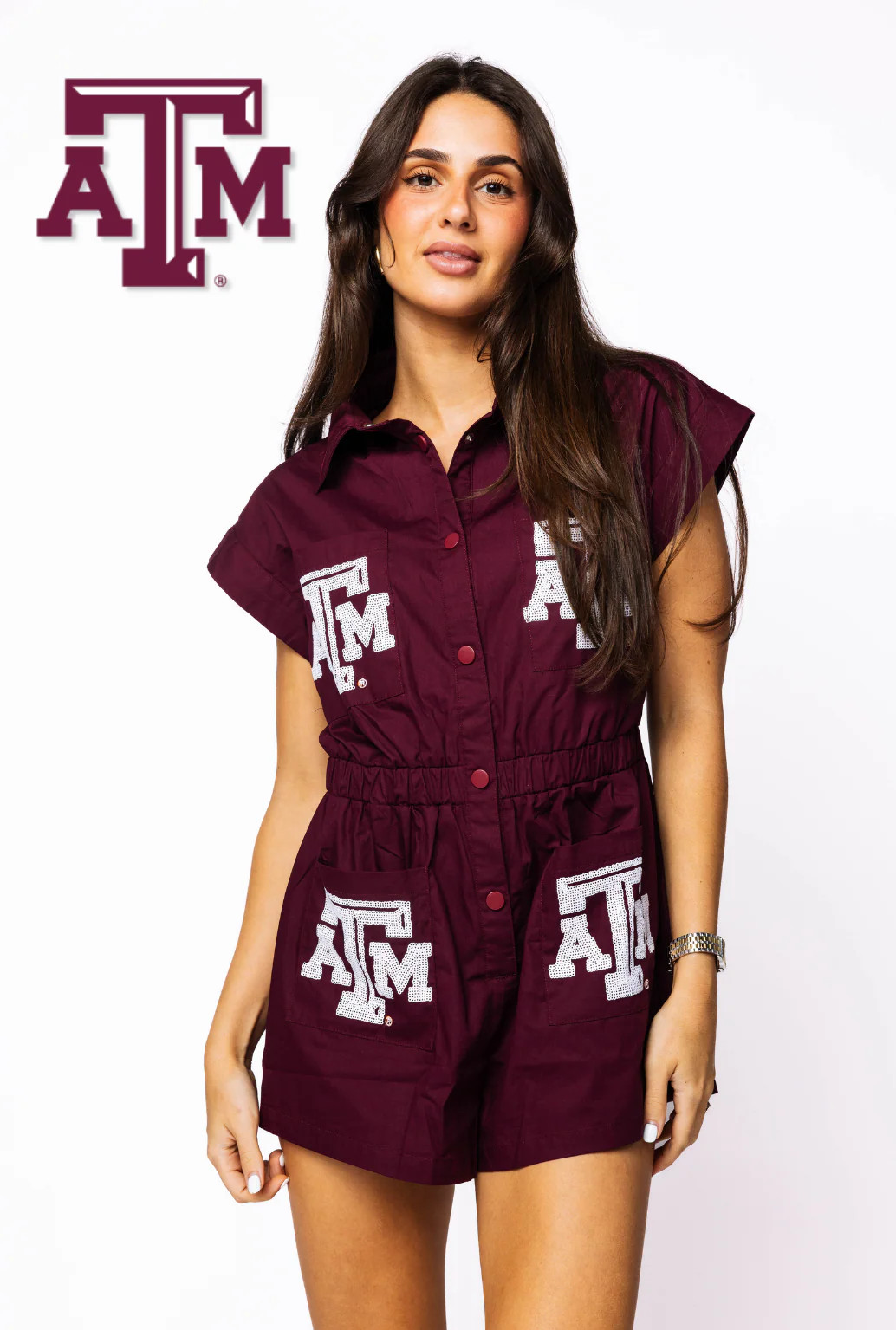 Licensed Texas A&M Mascot Pocket Romper | Queen of Sparkles