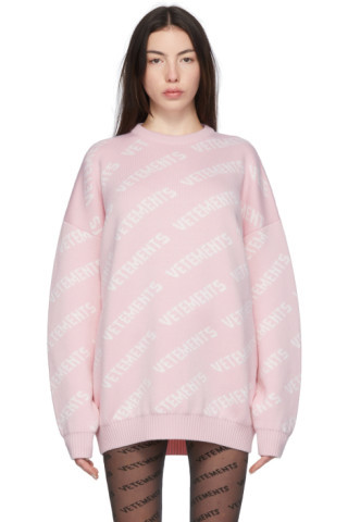 Pink & White Allover Logo Sweater | SSENSE