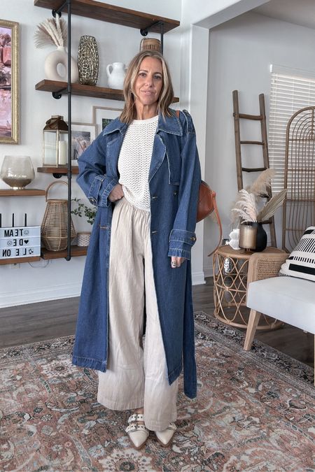 Spring transitional outfit 
Denim trench size xs-linked similar option as well
Crochet top and linen pants size xs
Amazon accessories 


#LTKfindsunder50 #LTKSeasonal #LTKstyletip